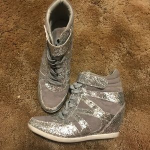 Silver Glitter / Sequin Sneaker Wedges
